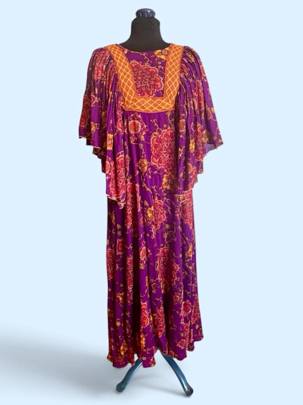 Hippie Shake Purple Mandala Maxi Dress Flutter Sleeve 1970s Style Gypsy Femme